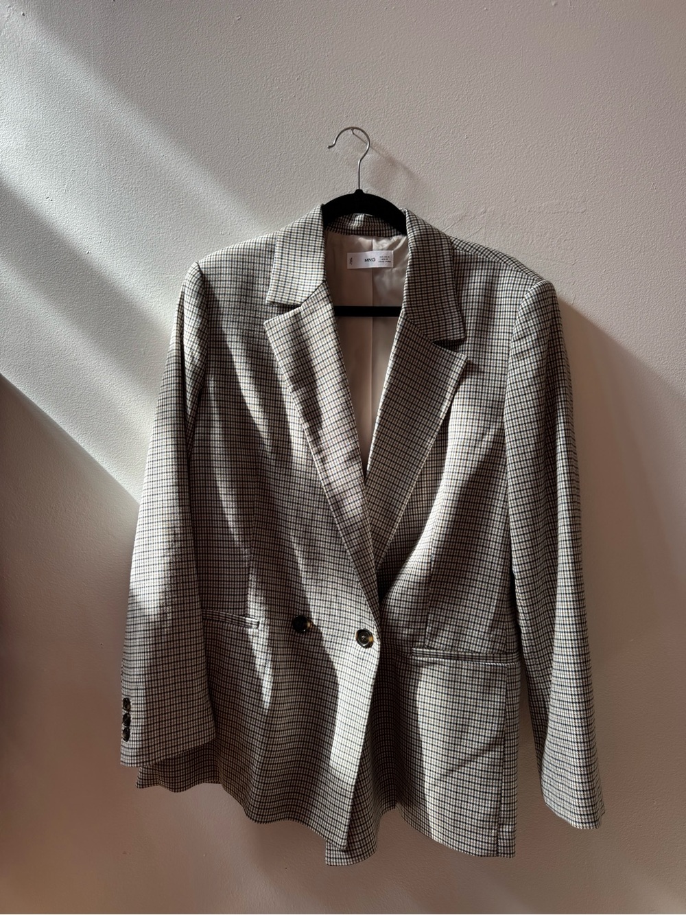 Mango Checked Double-Breasted Blazer - Neutral Check